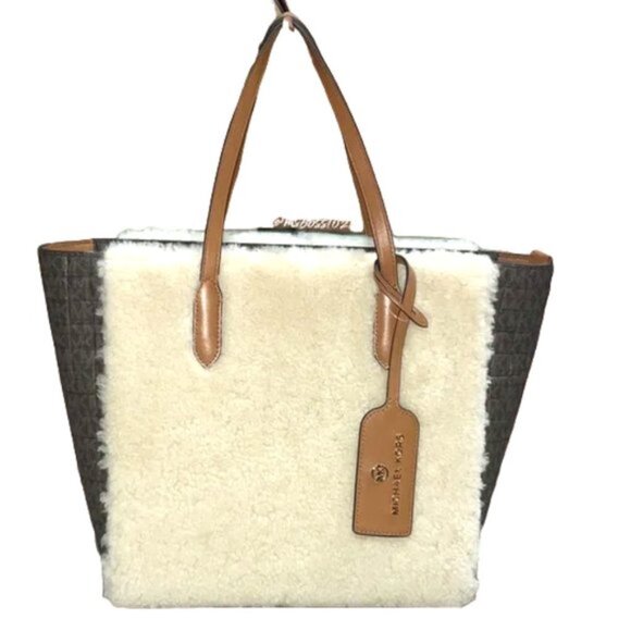 Michael Kors Sinclair Logo Authentic Shearling Large Zipper Top Tote (NW… - Picture 3 of 14